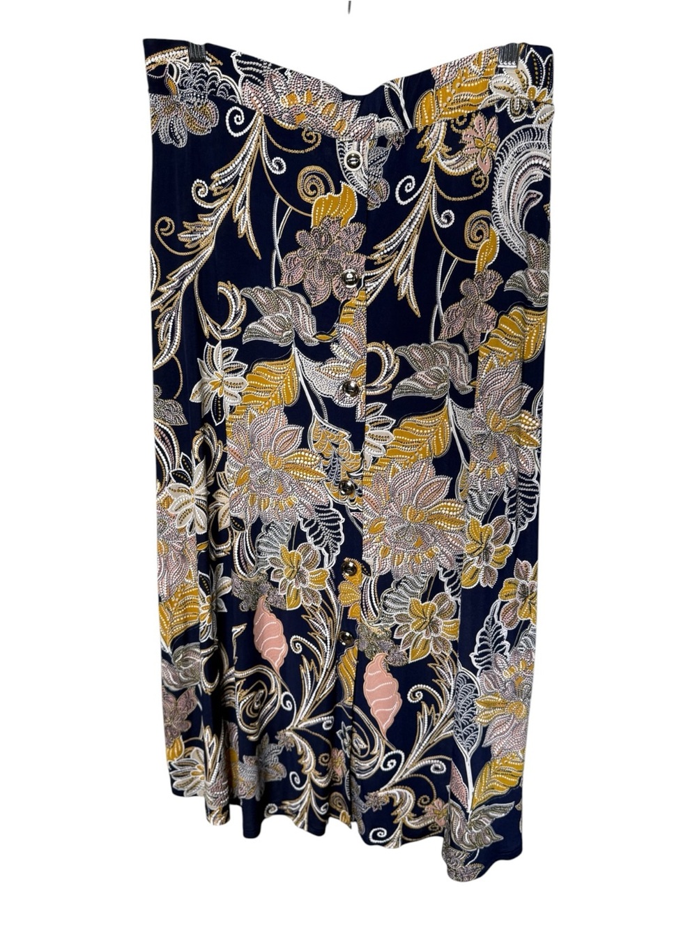 Lavish Navy Blue Floral Paisley Button Front Maxi Skirt Small Boho